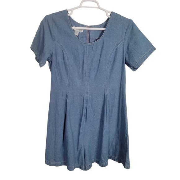 Newport News Size 16 Romper Shorts Denim Jeans Pleated Short Sleeve 100% Cotton - Picture 1 of 7